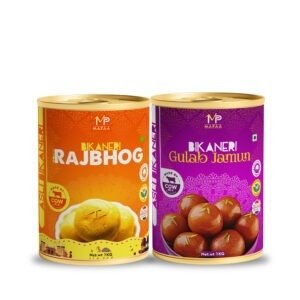 MAPAA Bikaneri Premium Spongy Kesar Rajbhog & Premium Desi Ghee Gulab Jamun Combo Ready to Eat Sweet 2 KG Pack